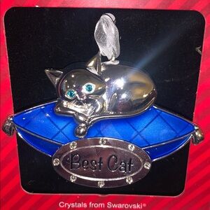Swarovski silver and blue Crystal Cat Ornament